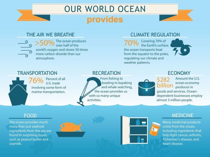 Examples of economic services that oceans provide are ____.