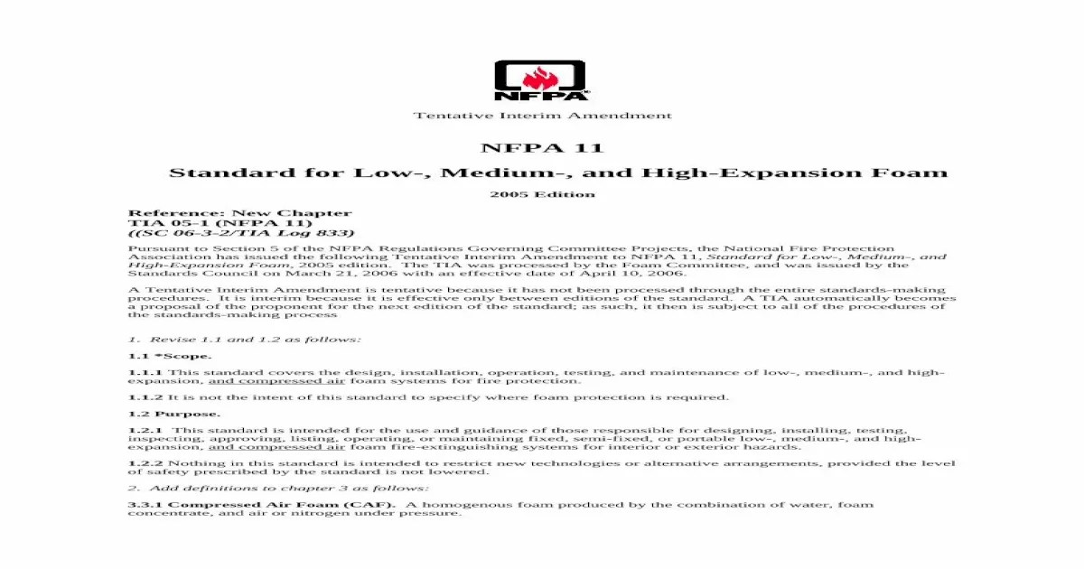 Nfpa 11 standard for low- medium- and high-expansion foam