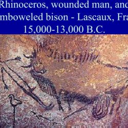 Rhinoceros wounded man and disemboweled bison